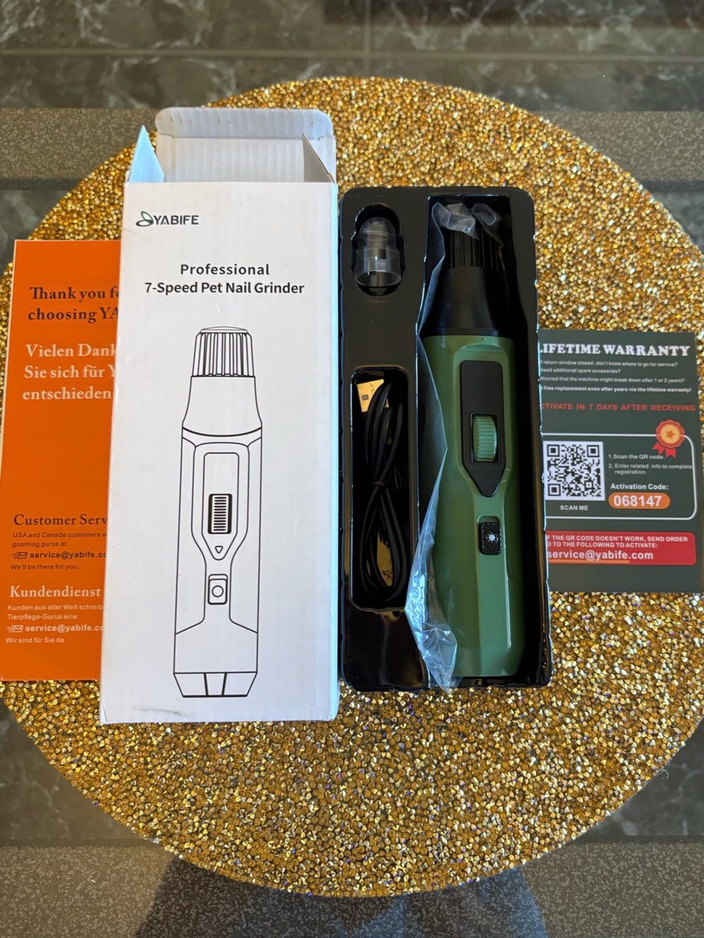 Yabife NWT Green 7-Speed Professional Pet Nail Grinder Fits all types of pets